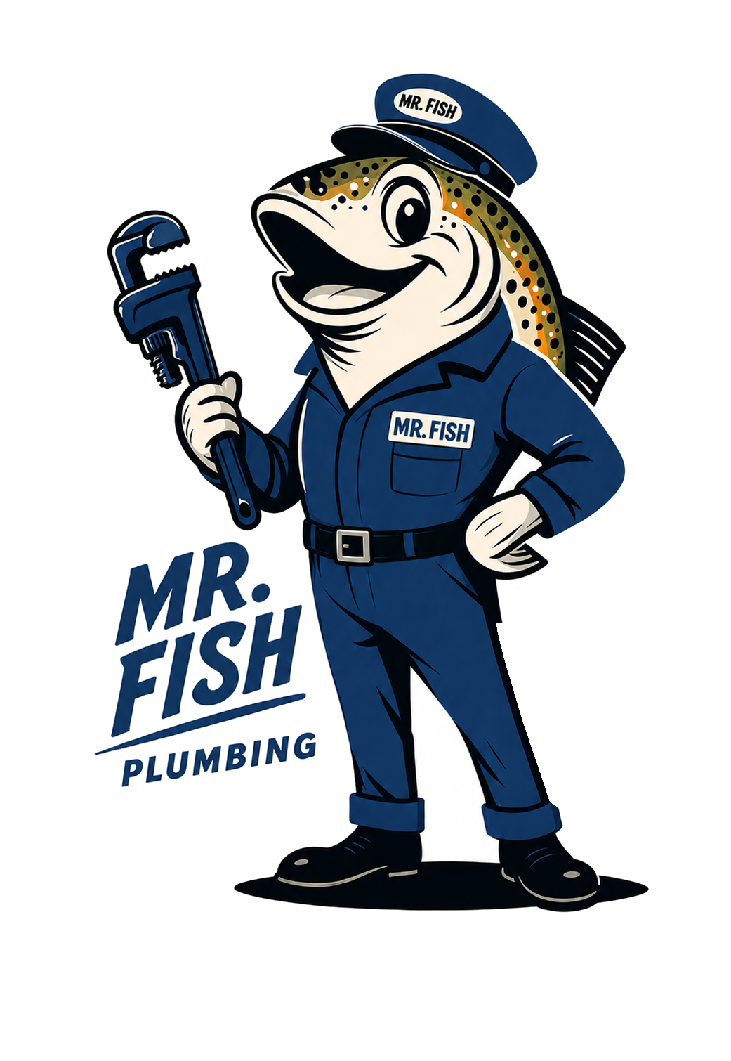 Mr. Fish Plumbing logo with mascot